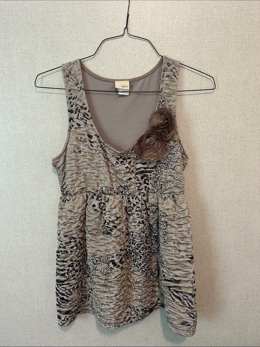 Daytrip Taupe Animal-Print Sleeveless Tank with Rosette